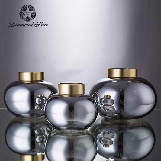 1pc, High-end Modern Style Vases, Simple Modern Design, Gold-plated Bottle Mouth, High-end Handmade Glass, Suitable for Table, Living Room, Cabinet Decoration, Christmas Gifts to Friends And Family (D6.7*H5.9\u002FD6.7*H8.7in)