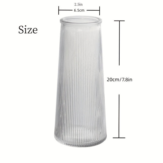 Contemporary Vertical Striped Glass Vase - High-End Creative Transparent Oval Design, PVC-Free Hand Wash Only, Modern Living Room Home Decor Centerpiece for Floral Arrangements, Vases Home Decor