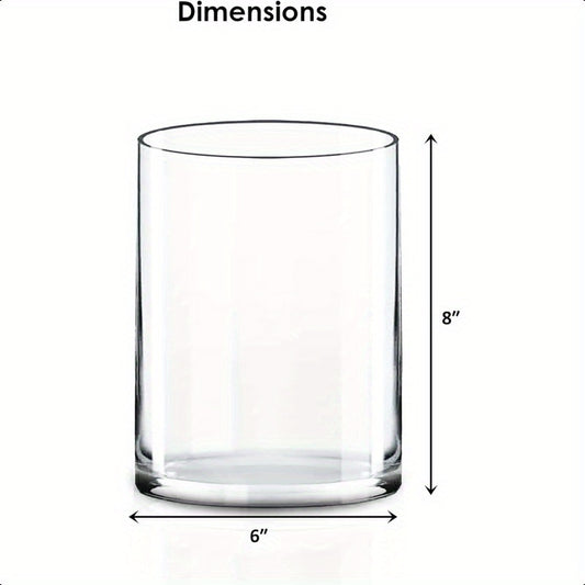 1pc Elegant Cylinder Clear Glass Vase - Heavy-Duty Hurricane Centerpiece with Stable Base, 8\