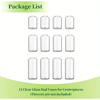 Glass Bud Vases for Flowers Blown Modern Small Glass Vases for Centerpieces Set of 12, Mini Clear Bulk Flower Vases for Wedding Party Events Home Decor Floral Arrangement Not Include Flower